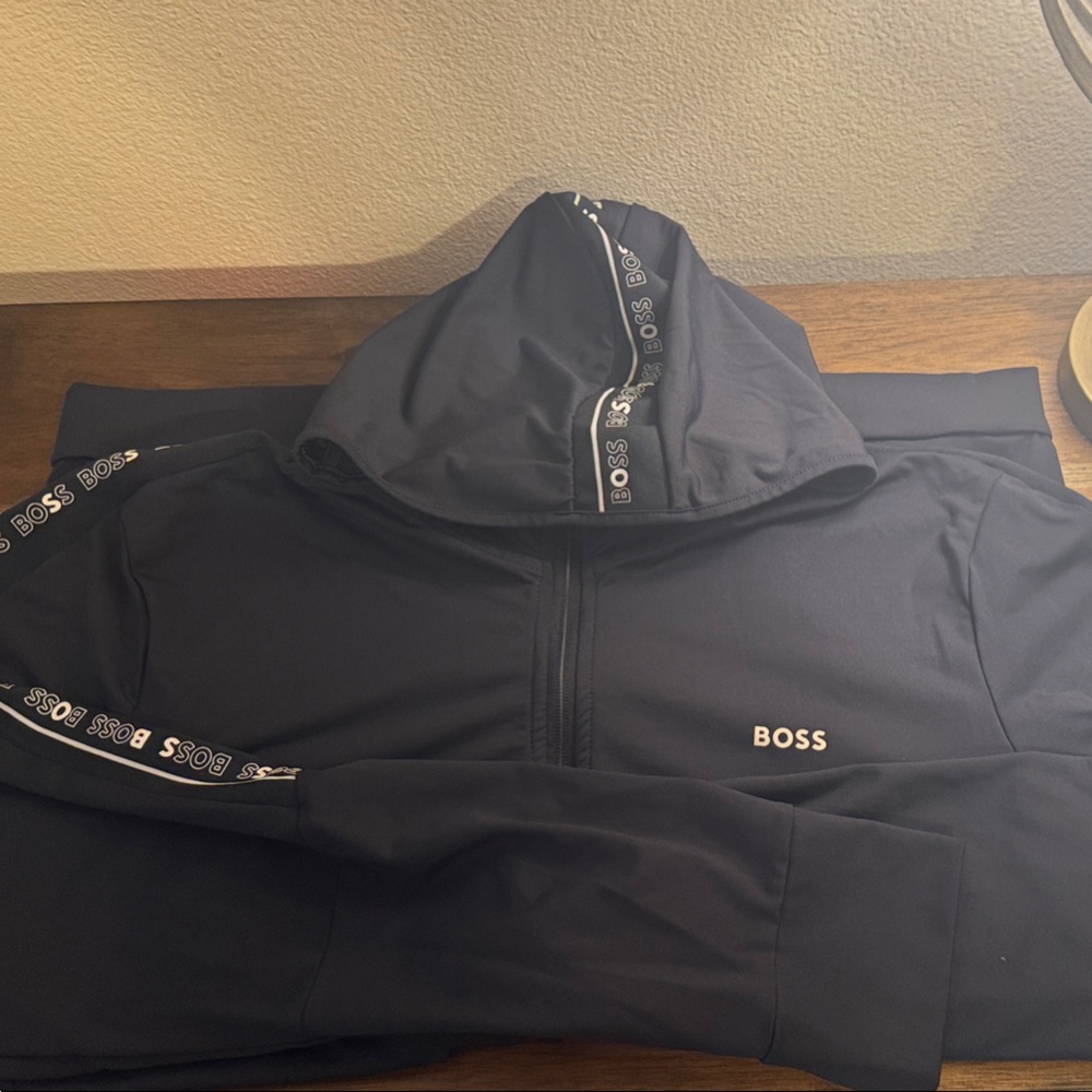 BOSS Men's Black Zip-Up Hooded Jacket